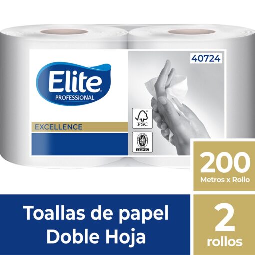 Toalla Papel Elite Excellence 200 M 2 Rollos | Hoja Doble Alta Absorción