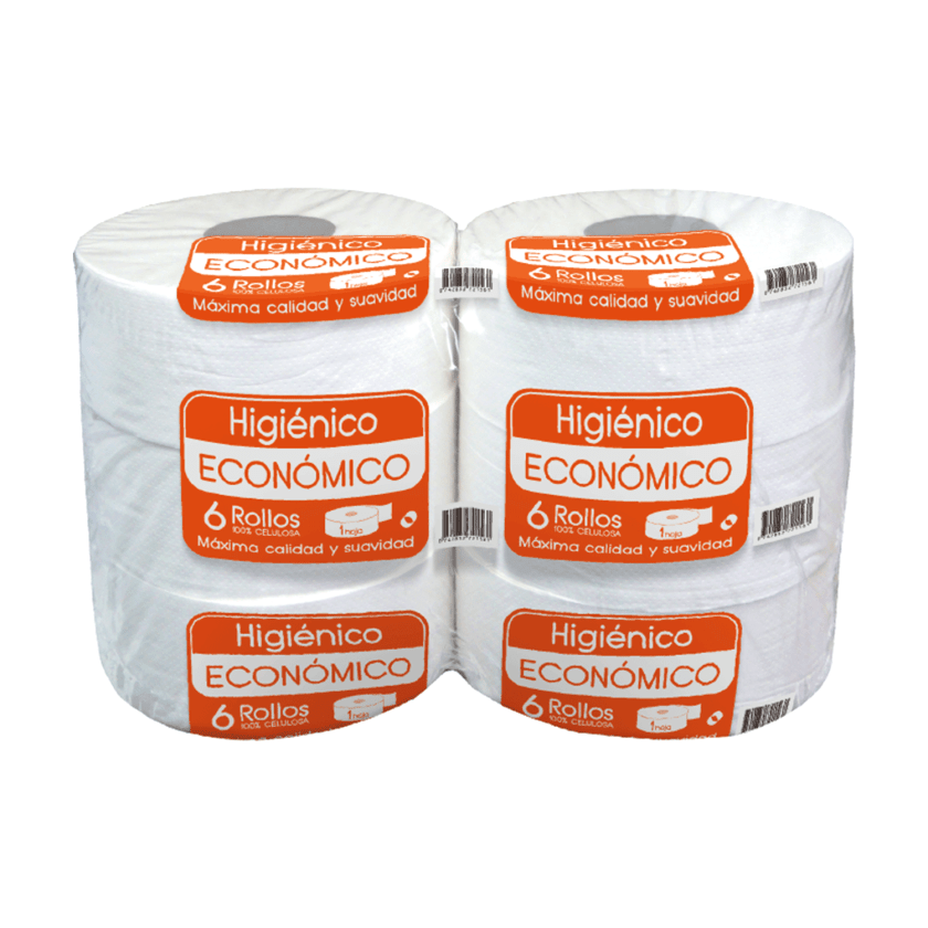 HIGIENICO Económico 500m x 6 rollos Una Hoja