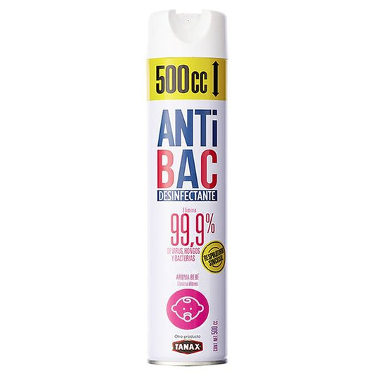 Desinfectante de Ambientes y Superficies Aerosol Antibac Aroma Bebé 500 cc