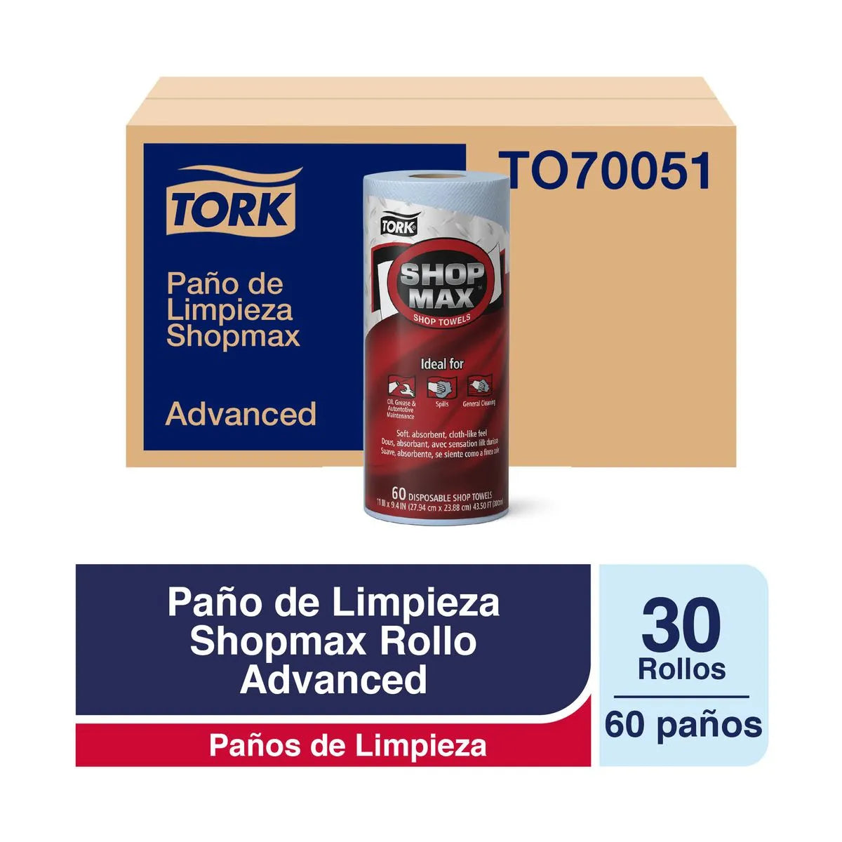 Paño de Limpieza Tork ShopMax 23.88 x 27.94 Rollo de 60 Unidades